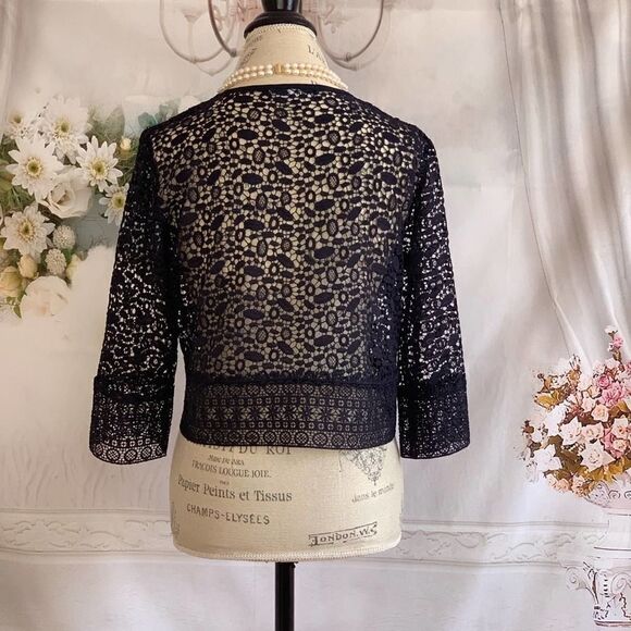 ZARA Cropped Navy Lace Jacket SMALL - Picture 6 of 8
